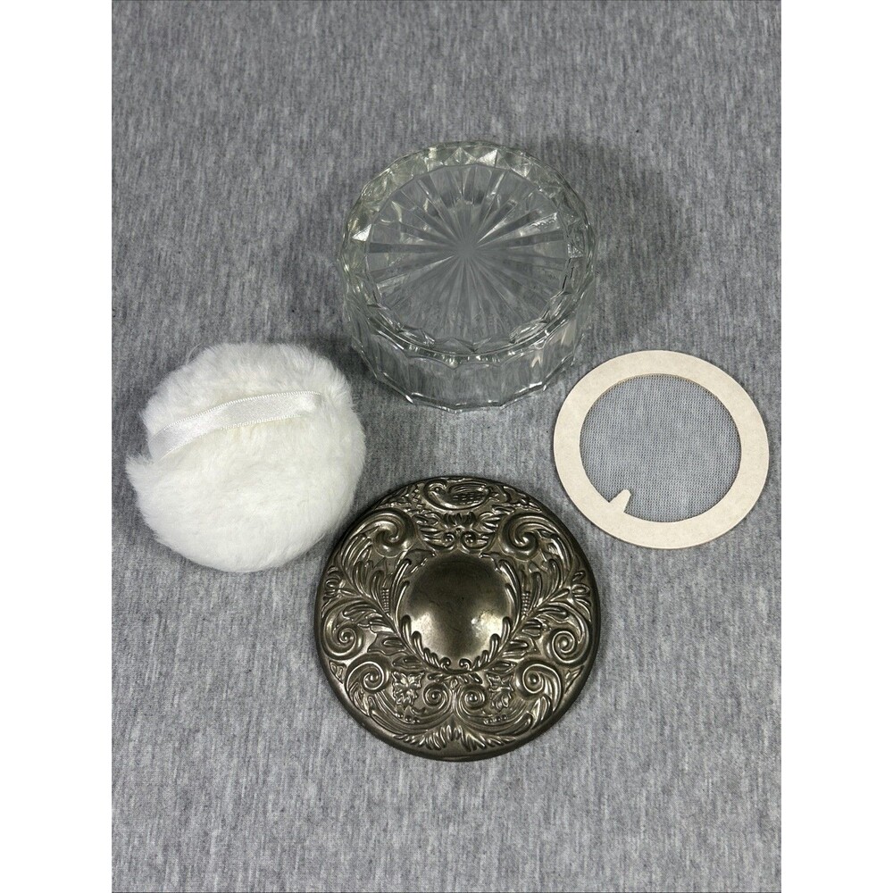 Vintage Ornate Victorian Silver Plate & Glass Vanity Powder Jar or Trinket Box - Picture 9 of 16